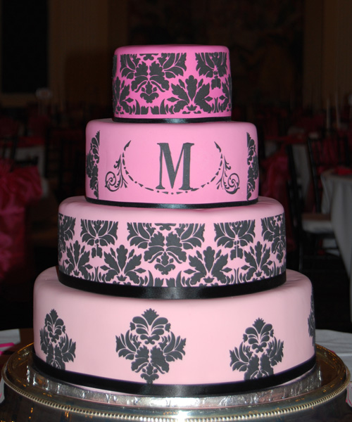 Pink and Black Wedding Cake