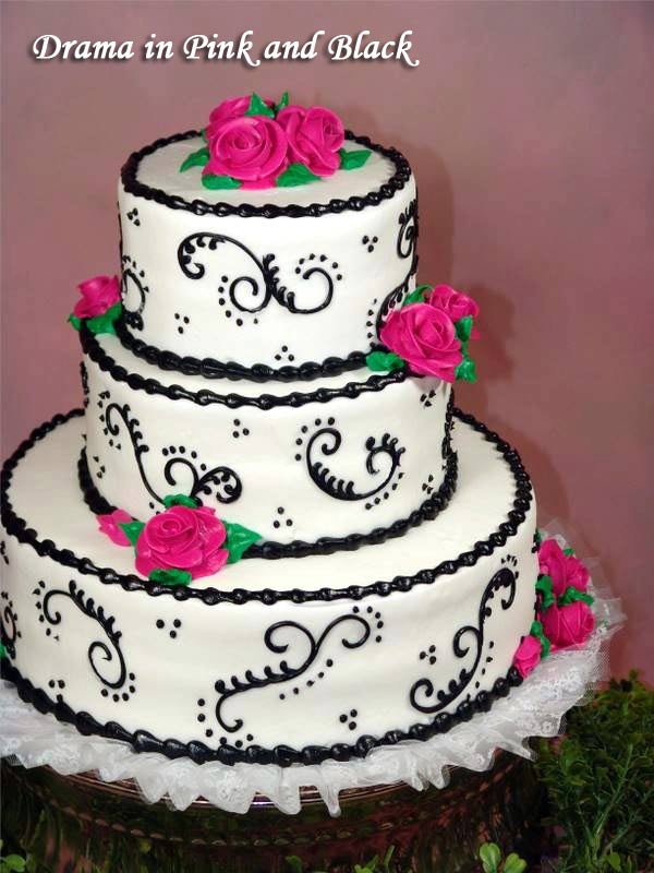 Pink and Black Wedding Cake