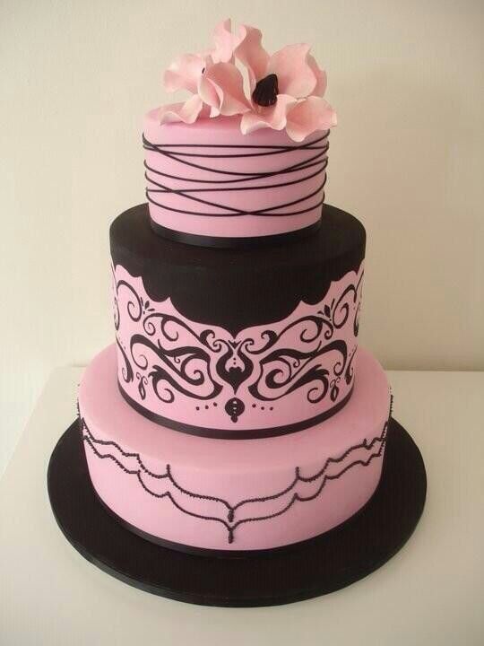 Pink and Black Wedding Cake