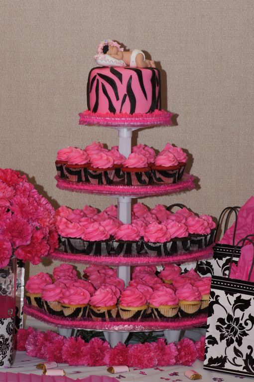 Pink and Black Zebra Baby Shower Cake