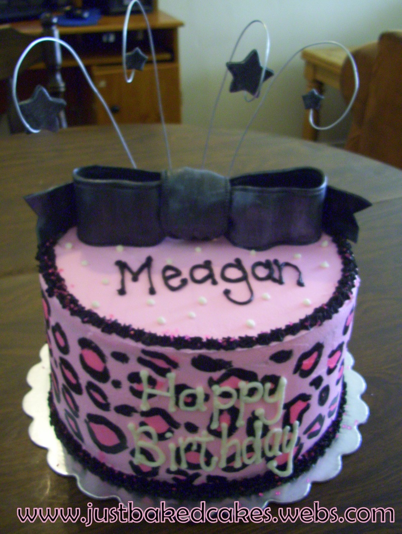 Pink and Cheetah Print Birthday Cake