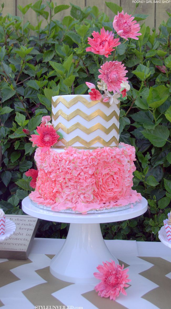 Pink and Gold Chevron Cake