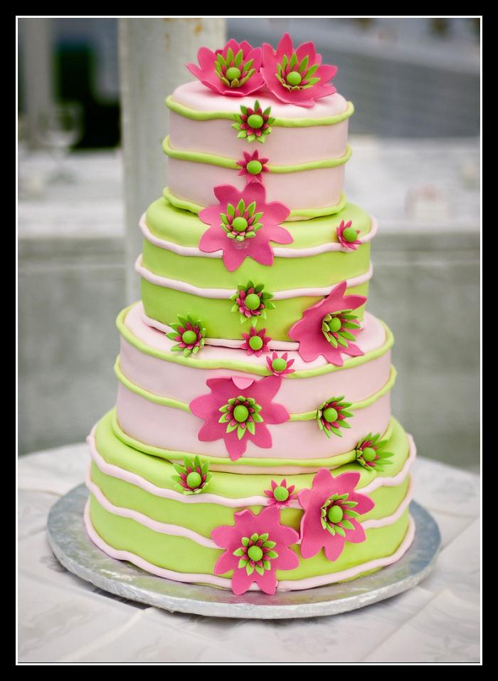 Pink and Green Wedding Cake