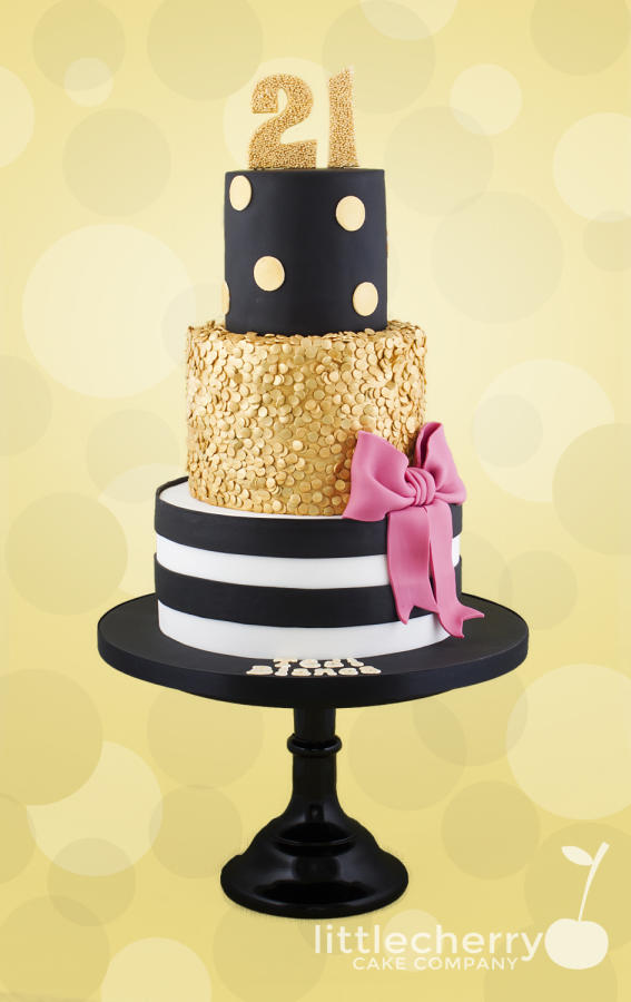 Pink Black and Gold Birthday Cake