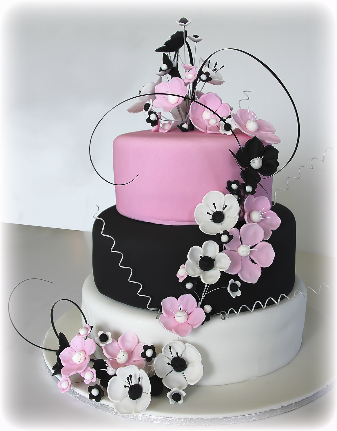Pink Black and White Wedding Cake