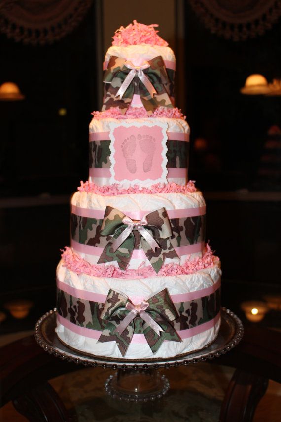 Pink Camo Diaper Cake