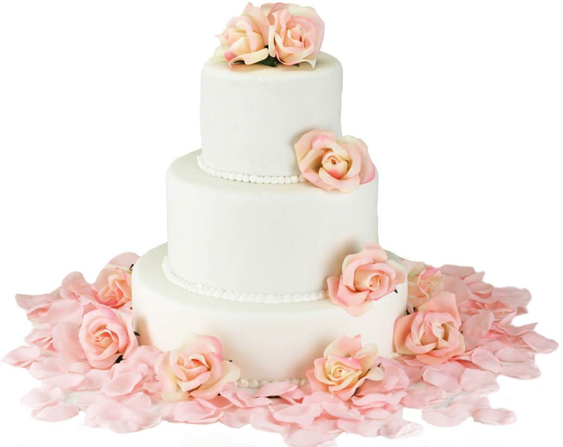 Pink Wedding Cake with Silk Flowers