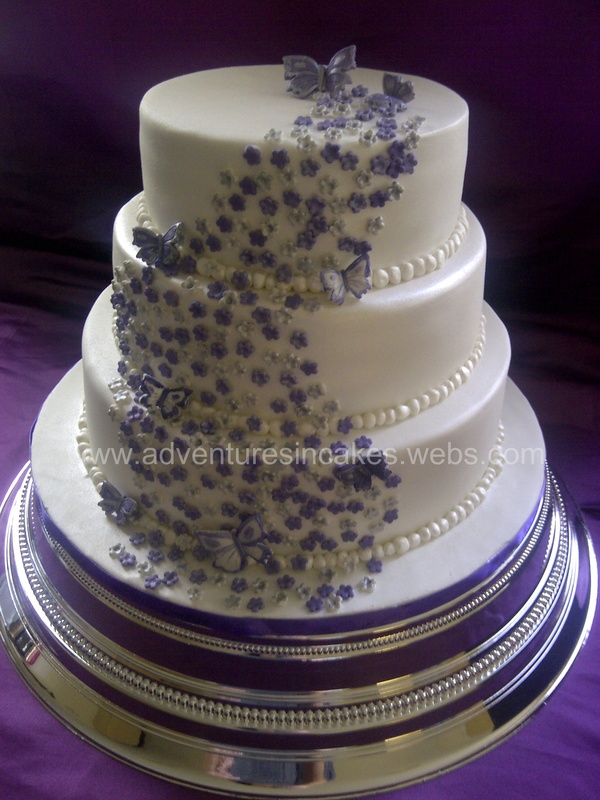 Purple and Silver Wedding Cakes with Flowers Purple and Silver Wedding Cakes with Flowers