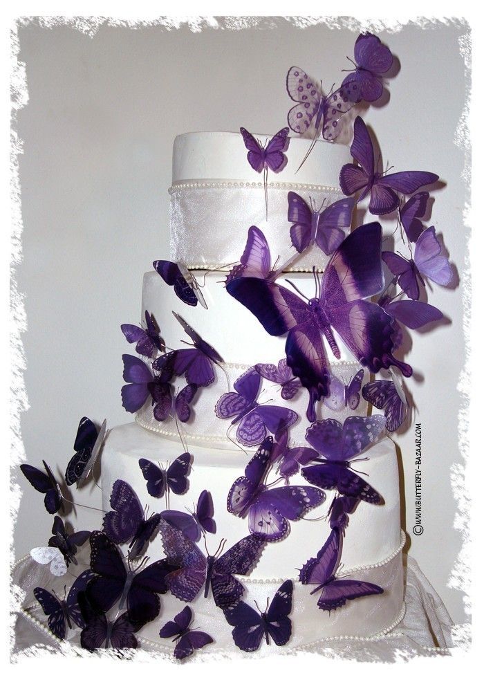 Purple Wedding Cake with Butterflies