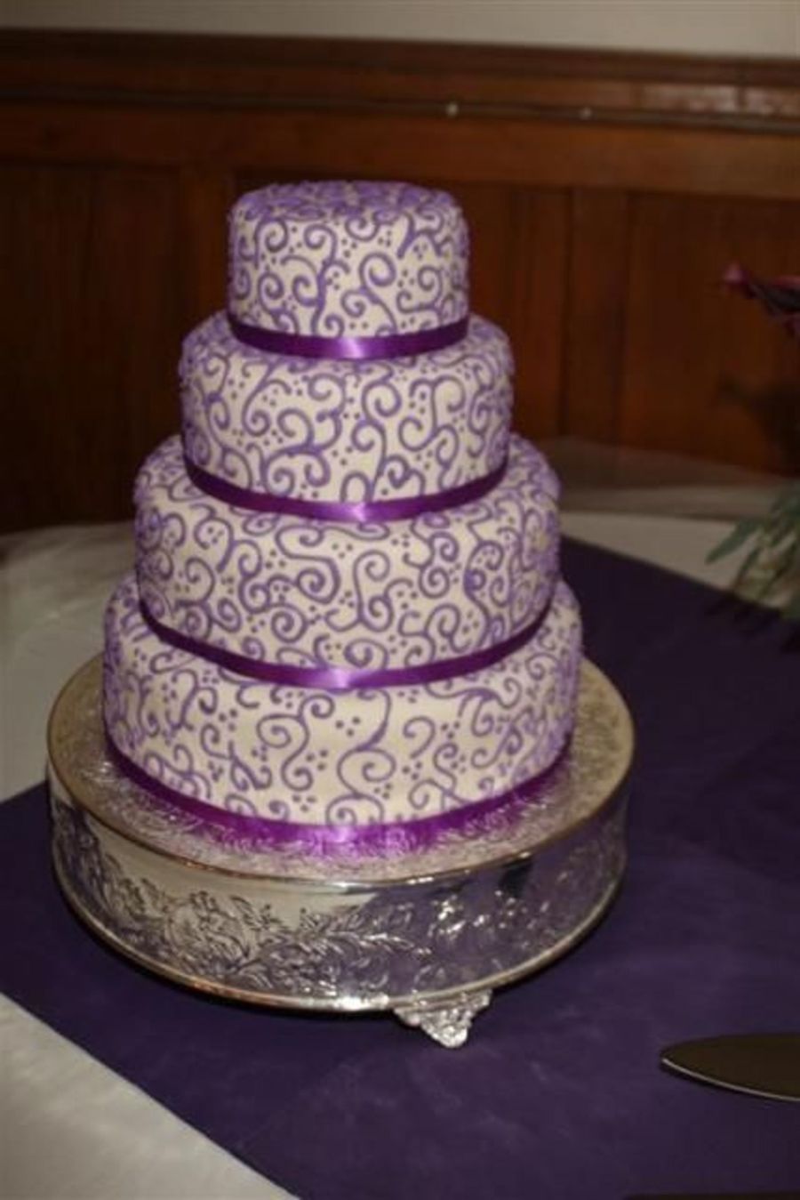 Purple Wedding Cake with Scrolls