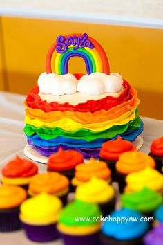 Rainbow Themed Birthday Cake