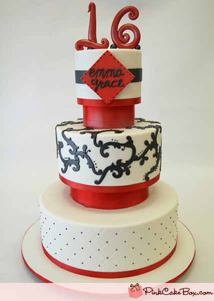 Red and Black Sweet 16 Cake