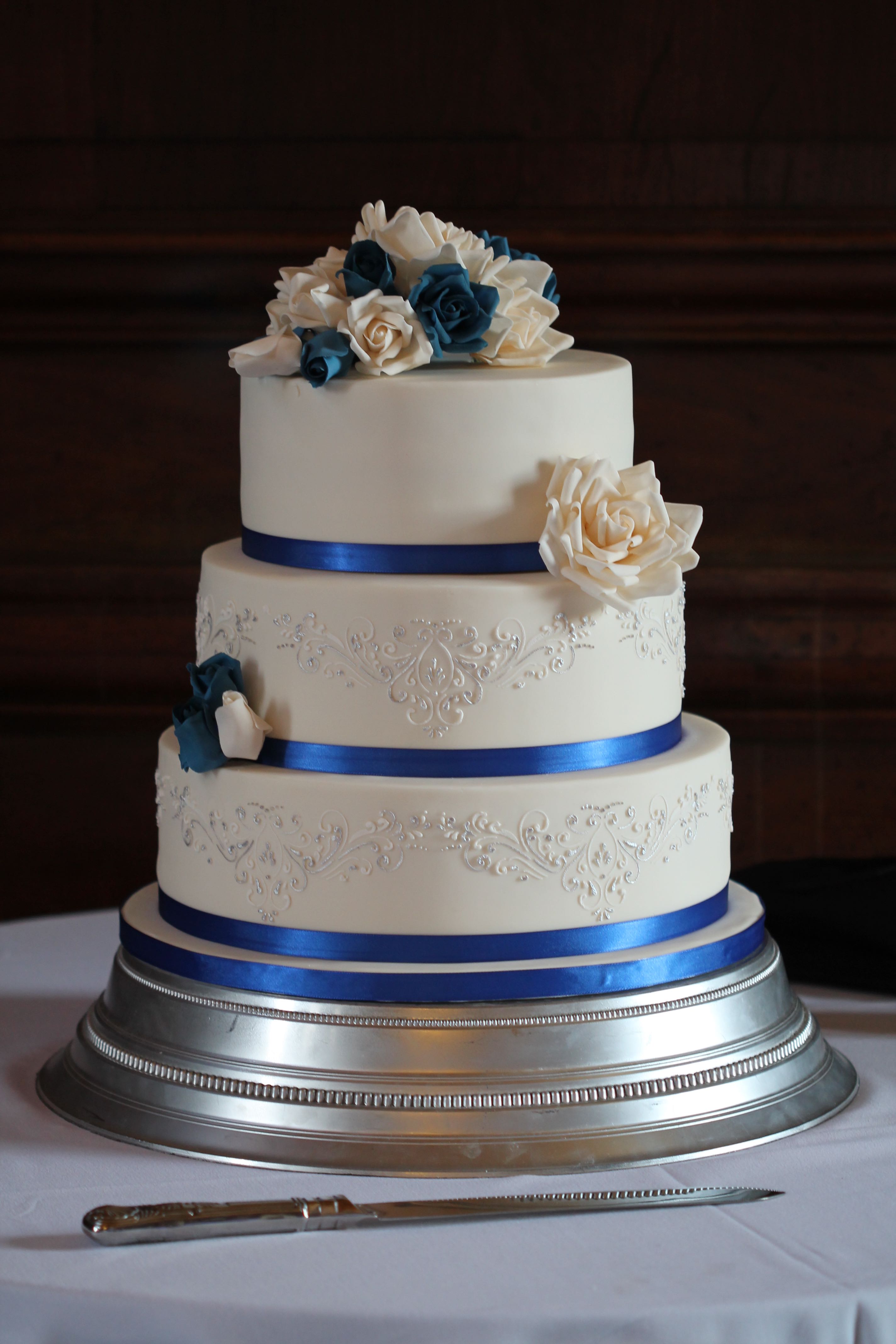 Royal Blue and Silver Wedding Cakes