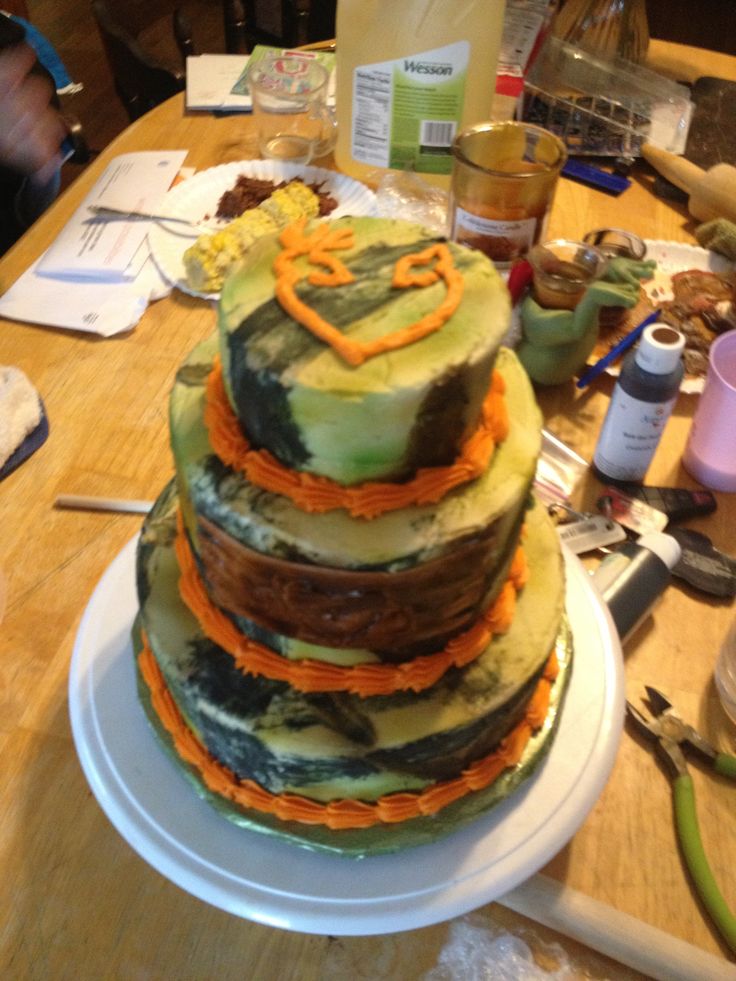 Three Tier Camo Wedding Cake