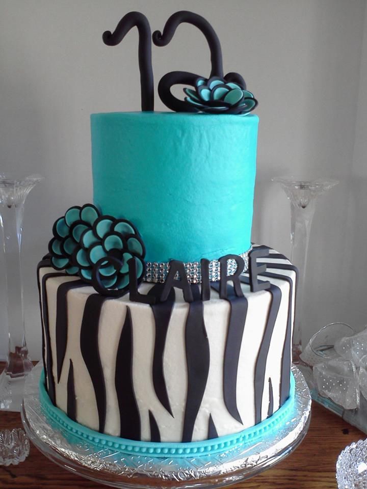 Turquoise and Zebra Birthday Cake Turquoise and Zebra Birthday Cake