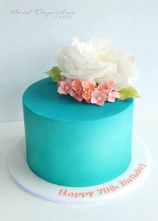 Turquoise Birthday Cake with Flowers