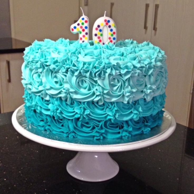 Turquoise Ombre Rosette Cake