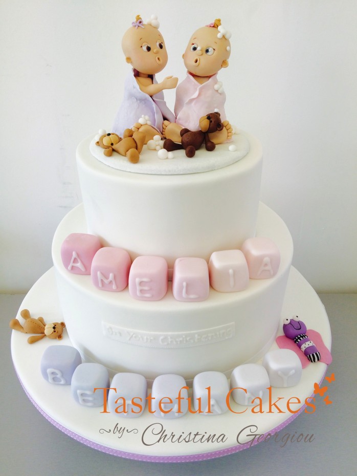 Twin Baby Boy Christening Cake Toppers