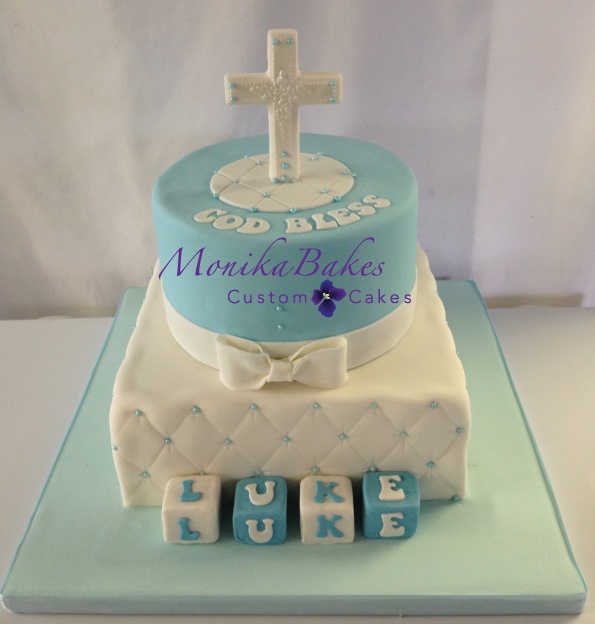 Two Tier Baptism Cake Boy