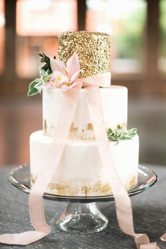 Wedding Cake White with Gold Leaf