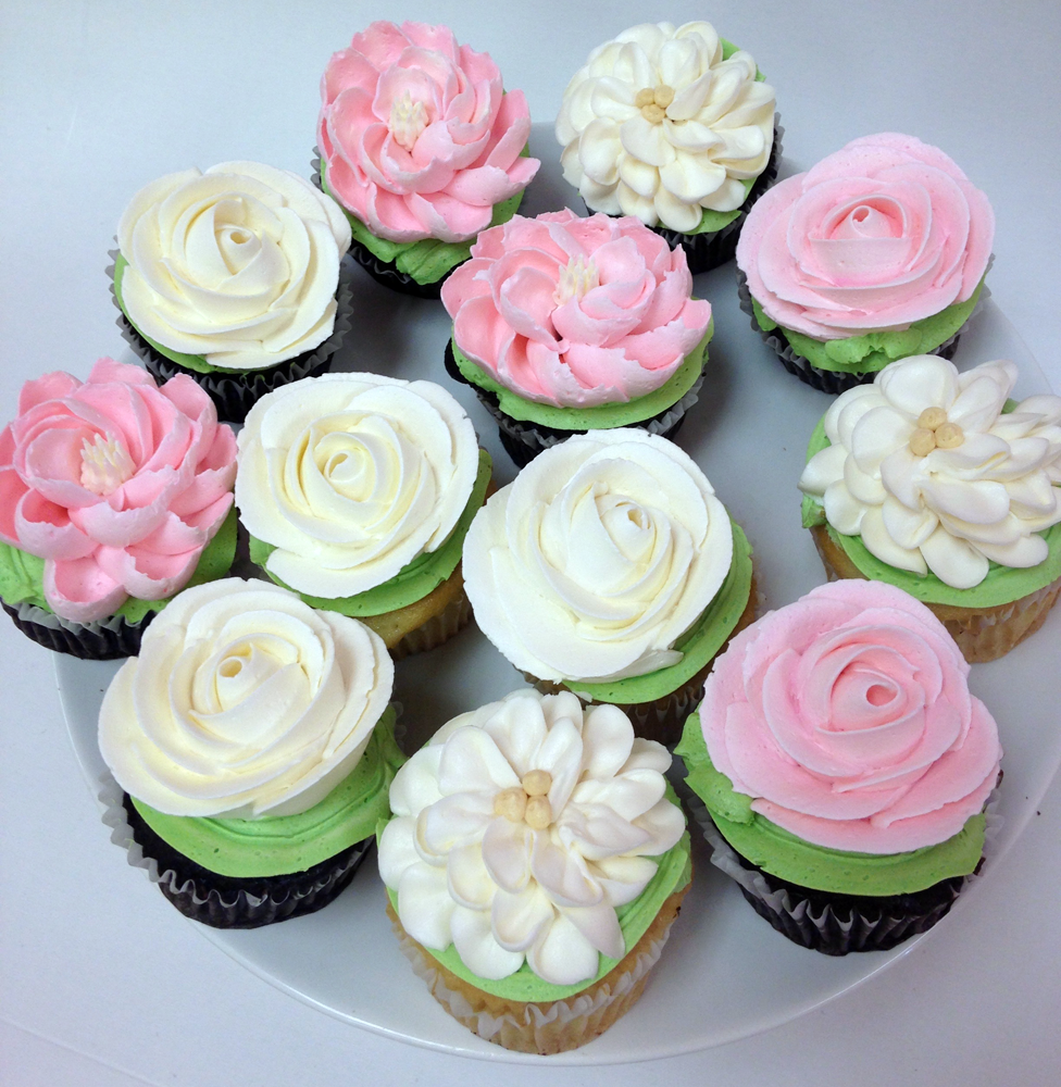 Wedding Cakes with Flowers and Cupcakes