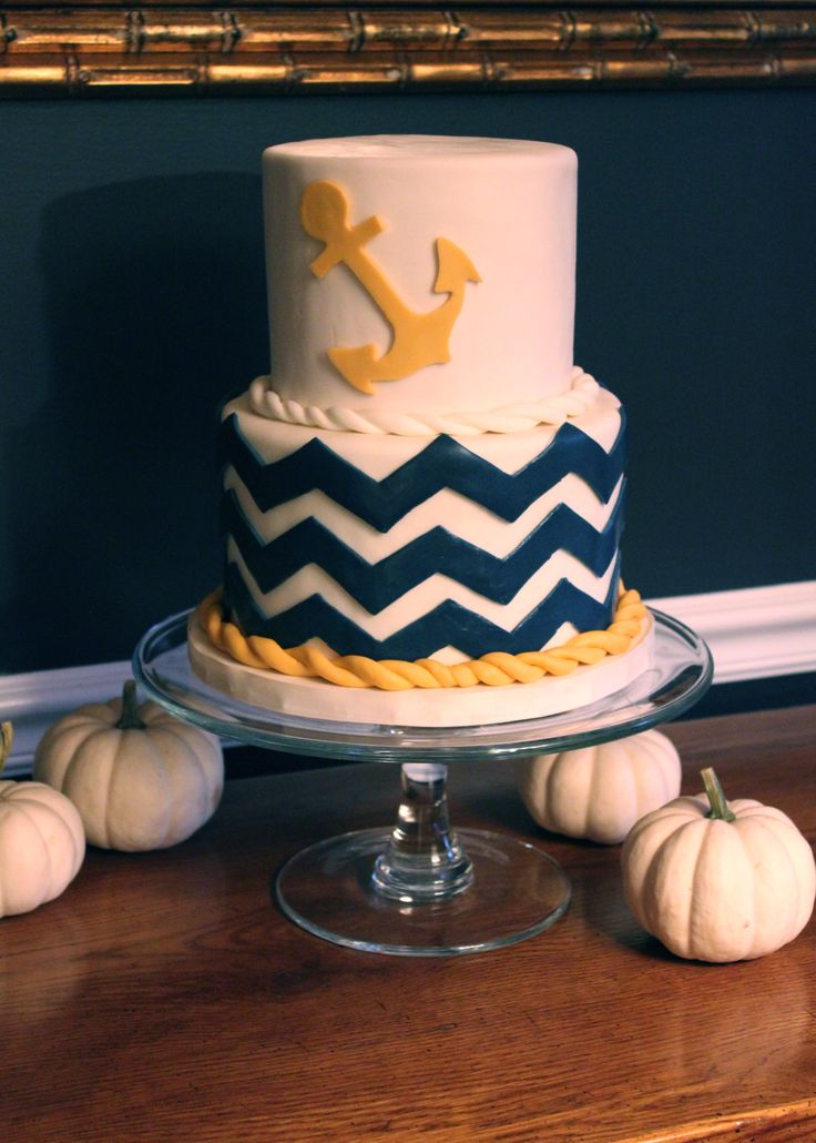 White and Gold Chevron Cake