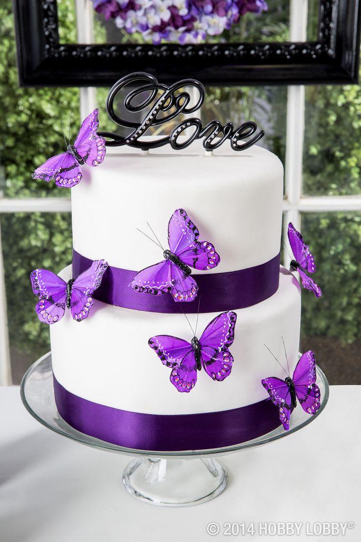 White and Purple Butterfly Wedding Cake