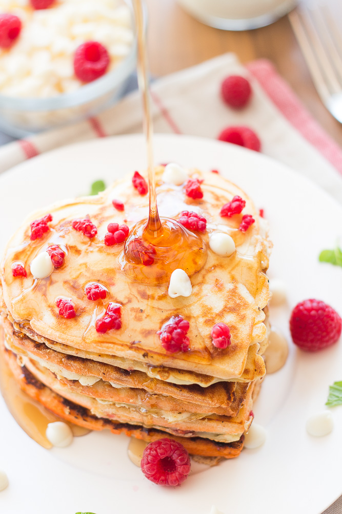 White Chocolate Raspberry Pancakes