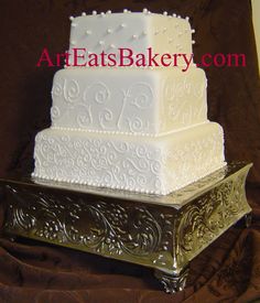 White Square Wedding Cake with Scrolls