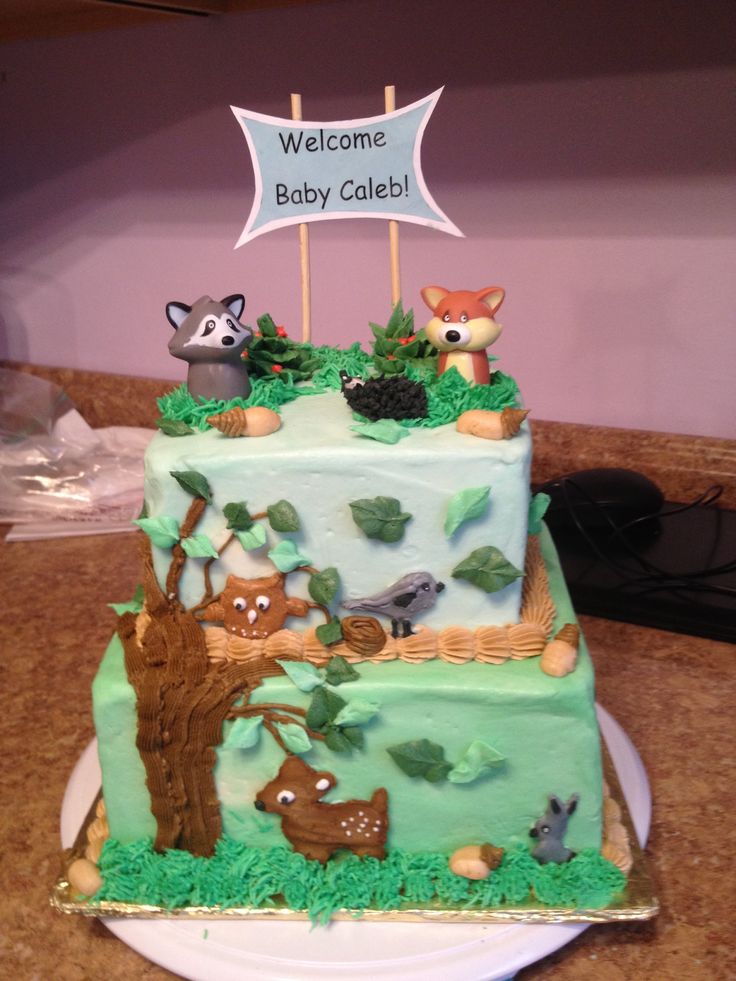 Woodland Animals Baby Shower Cake