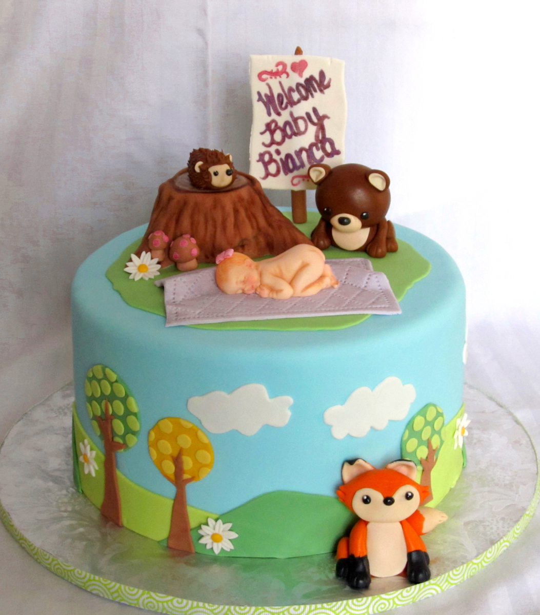 Woodland Animals Baby Shower Cake