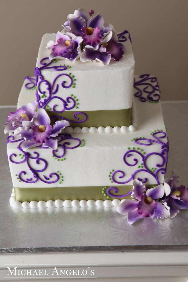 2 Tier Wedding Cakes Purple and Gold
