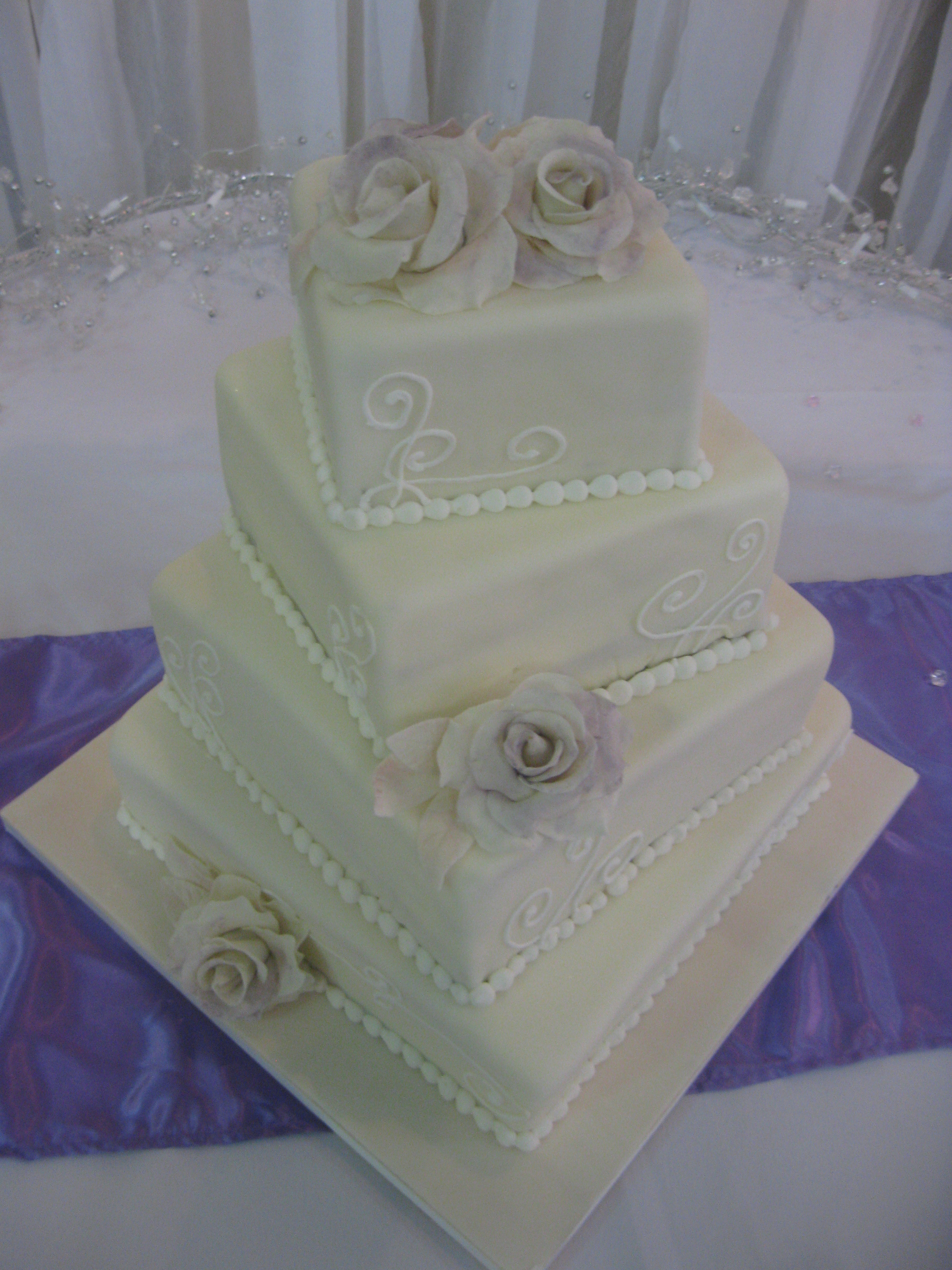 3 Tier Square Wedding Cakes with Buttercream Icing