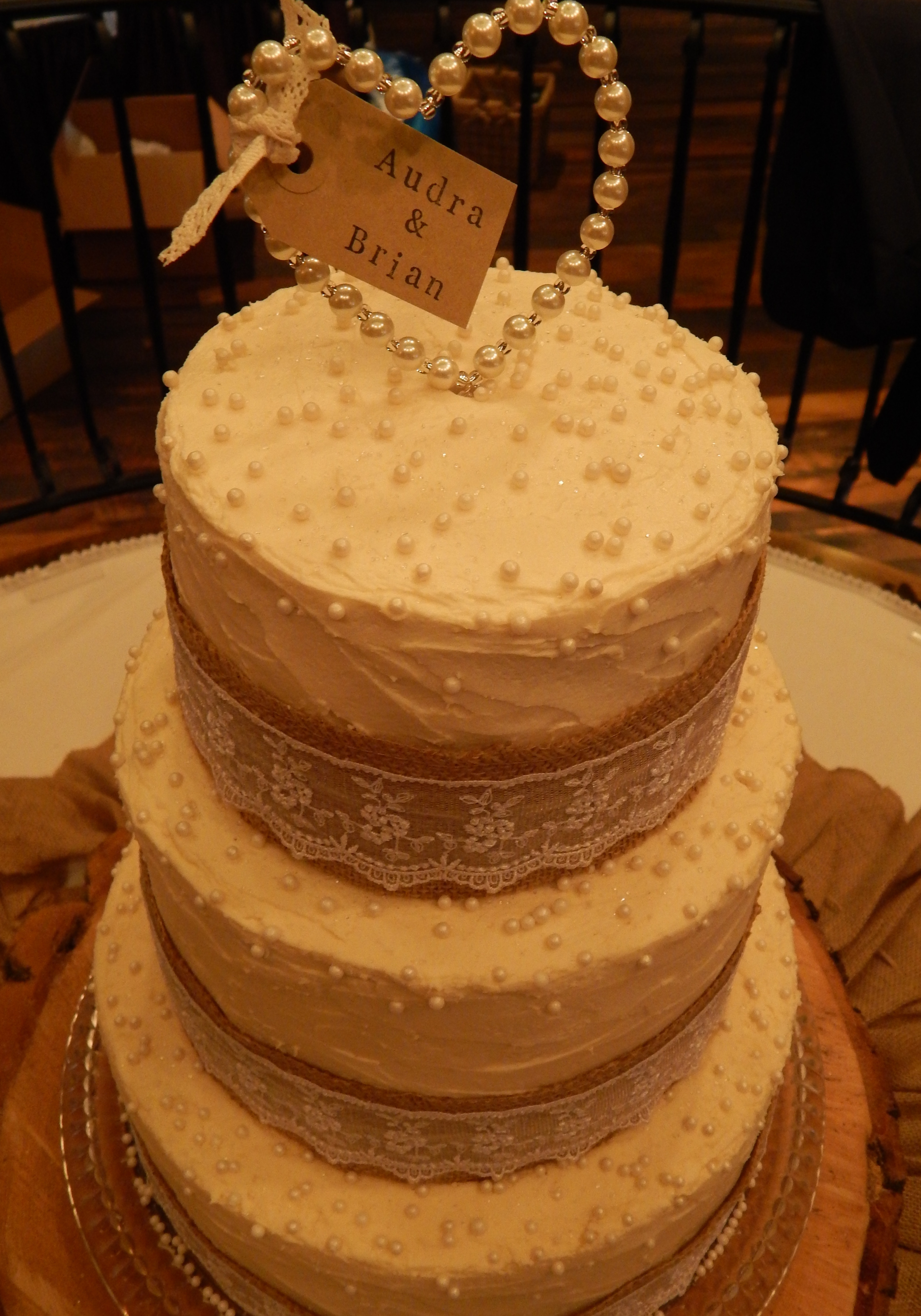 3 Tier Wedding Cake Burlap and Lace