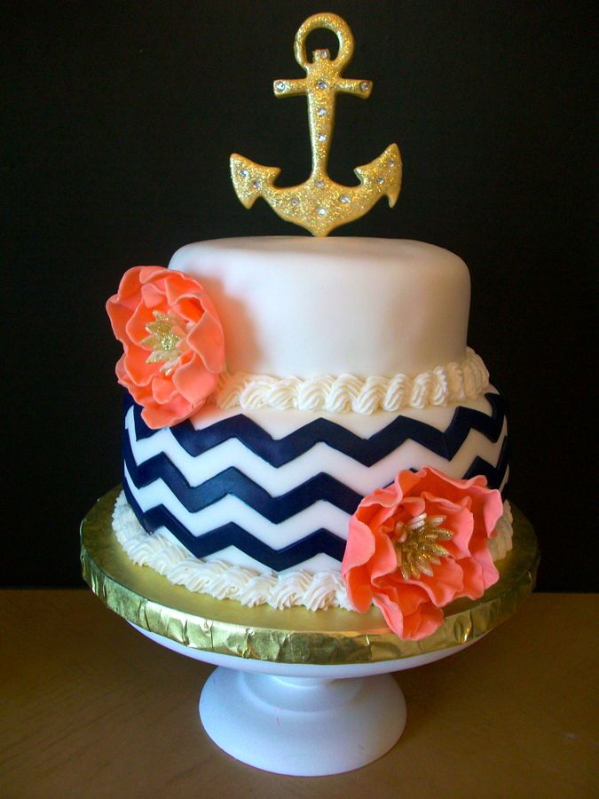 Anchor and Chevron Birthday Cake