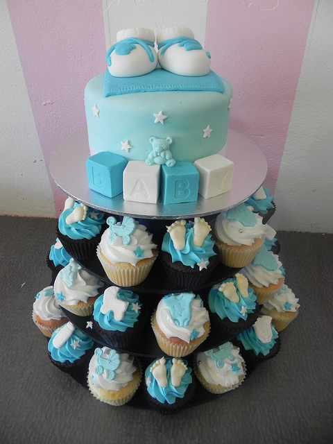 Baby Boy Shower Cupcake Tower Cake