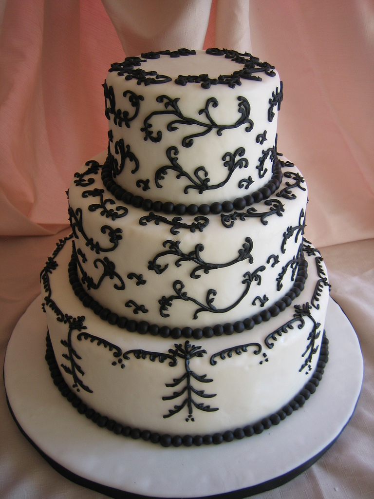 Black and White Scroll Wedding Cake