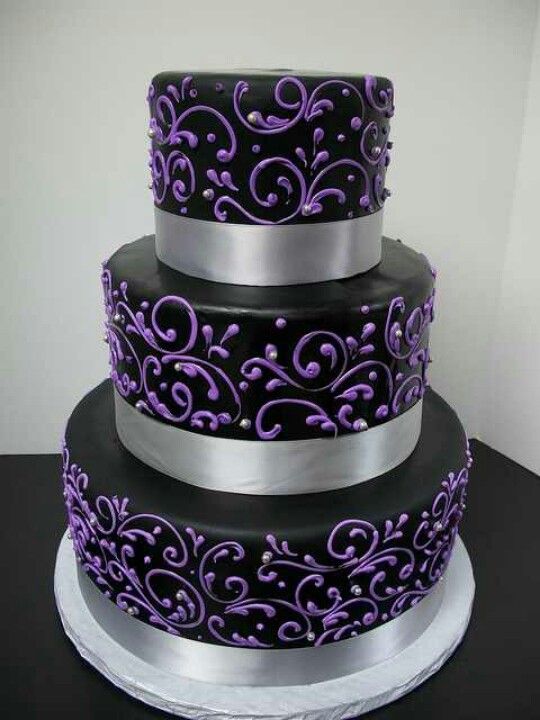 Black Purple and Silver Wedding Cake