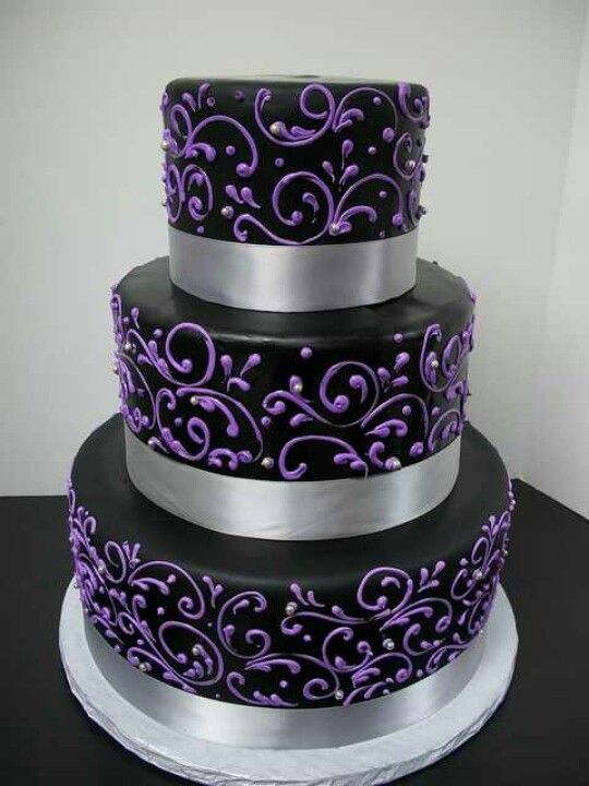 Black Purple and Silver Wedding Cake Black Purple and Silver Wedding Cake