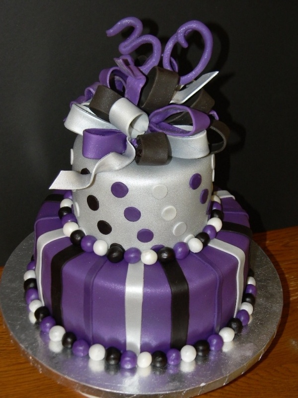 Black Silver and Purple Birthday Cake