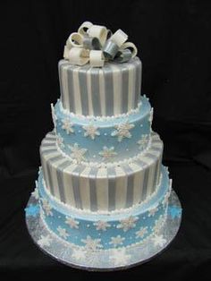 Blue and White Snowflake Wedding Cake