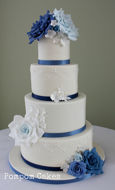 Blue Wedding Cake with Roses