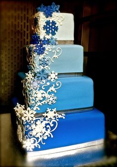 Blue Winter Wedding Snowflake Cake