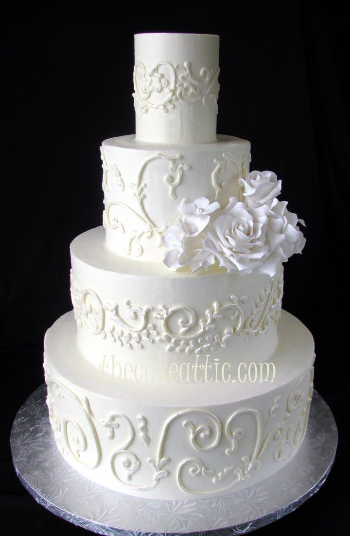 Buttercream Wedding Cake with Scrolls