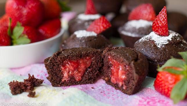 Chocolate Cupcakes with Strawberry Filling