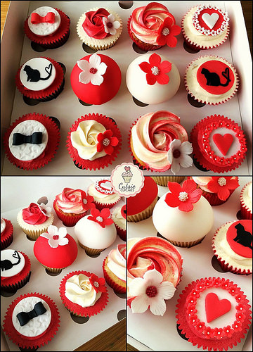 Cupcake Wedding Cake Red Black and White