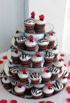 Cupcake Wedding Cake Red Black and White