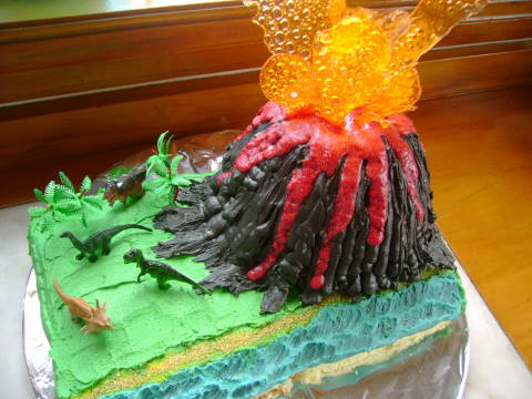 Dinosaur with Volcano Cake