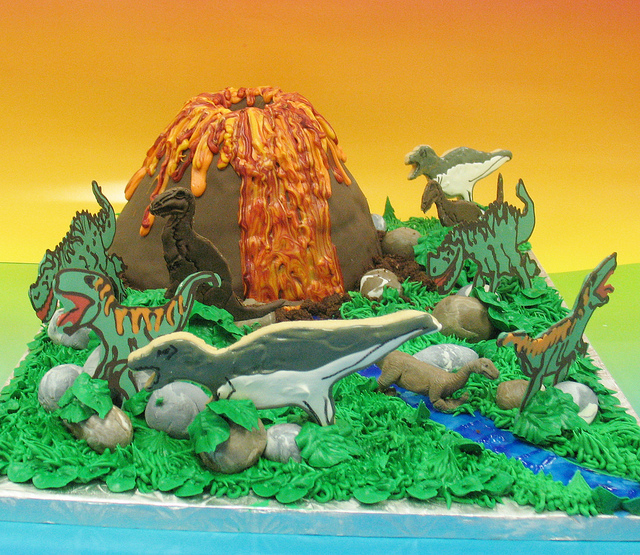 Dinosaur with Volcano Cake