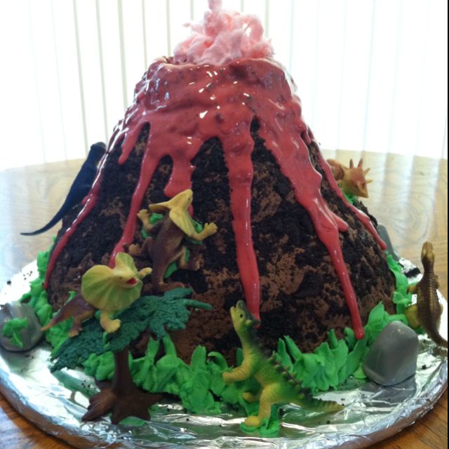 Dinosaur with Volcano Cake